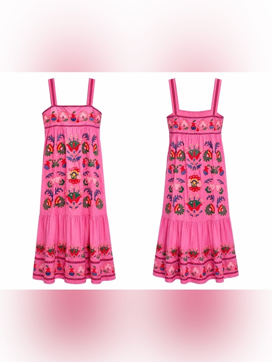 j. marie Dresses & Skirts - Embroidered 100% cotton Pink Sundress with Floral Motif